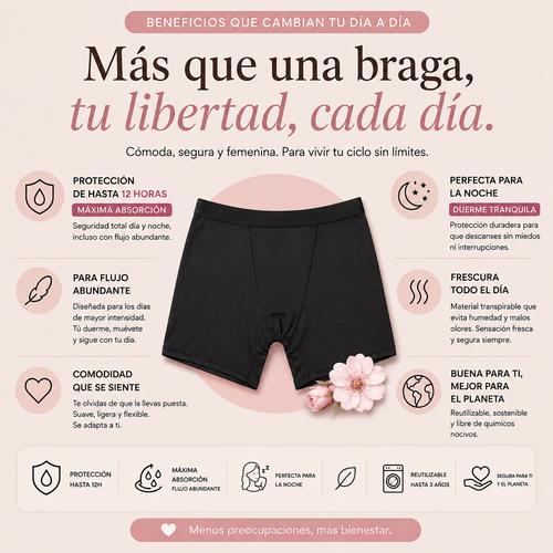  Short menstrual de talle alto - Para flujo abundante - perfecto para la noche