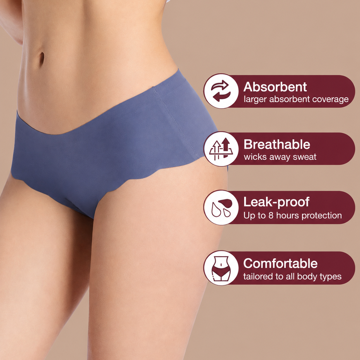  Braga menstrual sin costuras - Flujo abundante y protección anti fugas