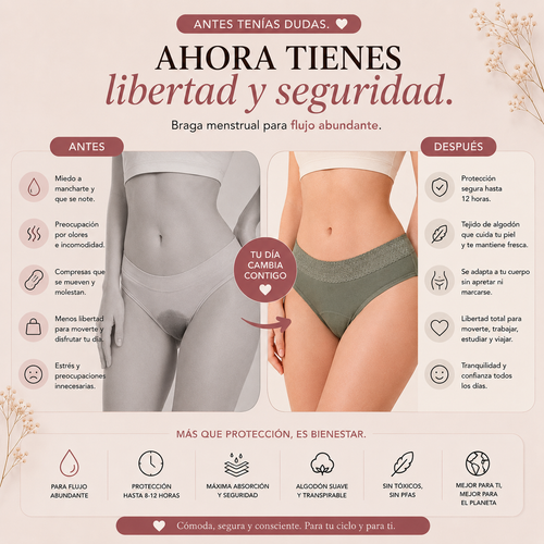 Braga menstrual - Alta absorción y anti fugas